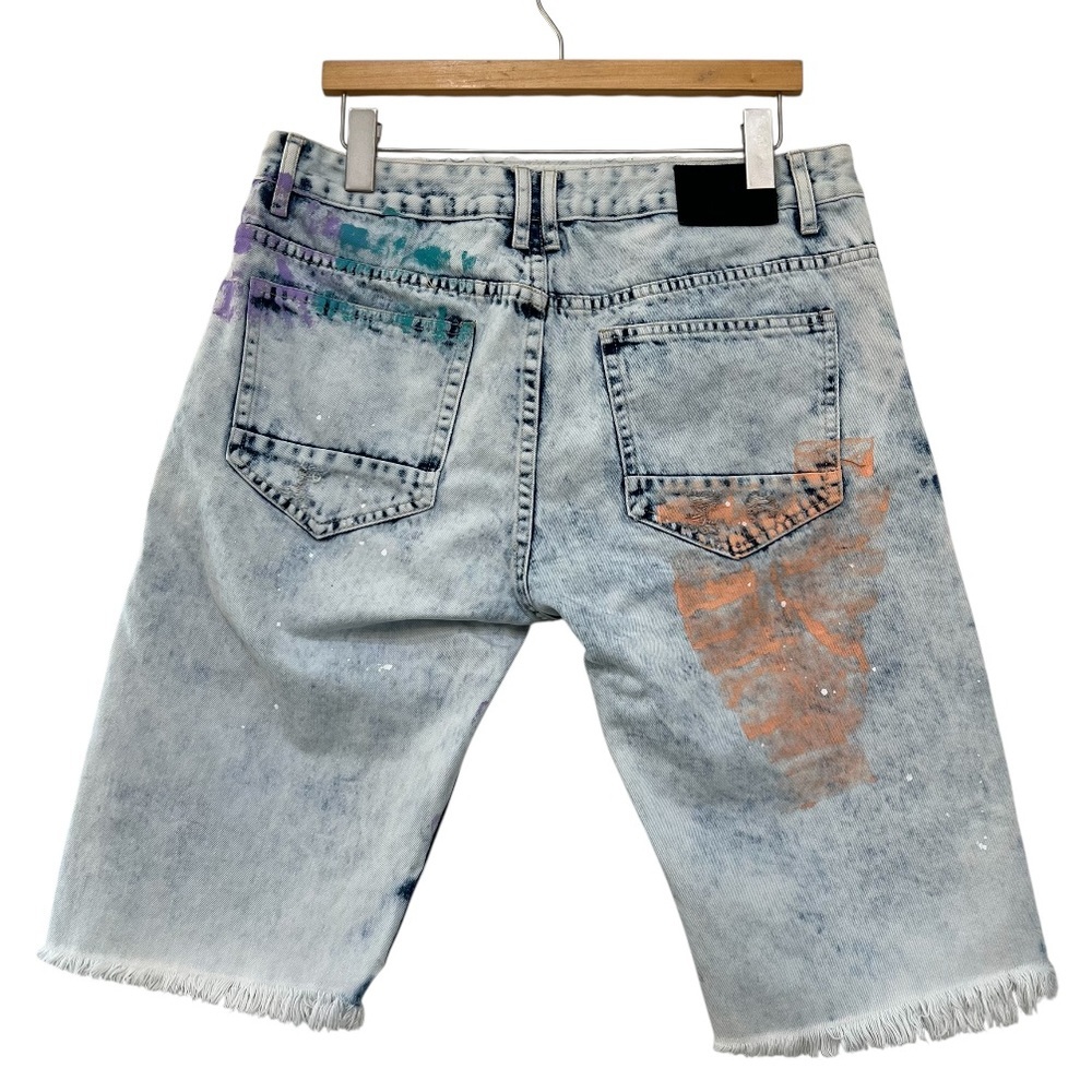 Smoke Rise DNM Co Acid Wash Paint Splatter Denim Cutoff Shorts Size 36 - Picture 7 of 14